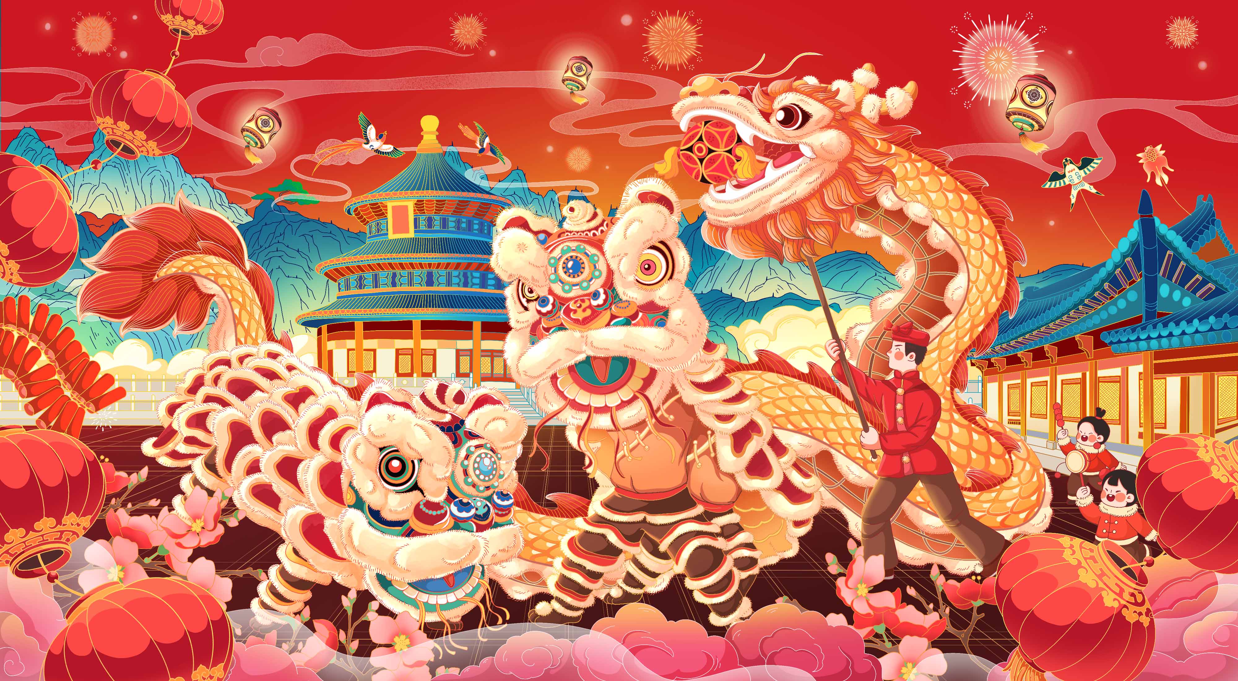 舞龙舞狮-Dragon and lion dance